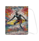 The Surfing 1 47 Laundry Bag in a room, highlighting its eye-catching surf graphics, adding a functional yet aesthetically pleasing element to your decor.